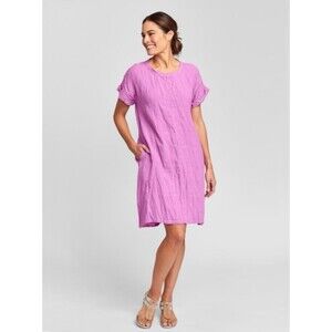 🩷FLAX Shirt Dress 100% LINEN Bubble Gum Pink Breathable Summer Cute Lightwt Sz S